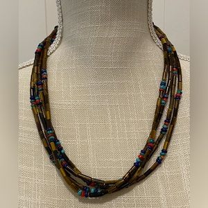 Sterling 4 Strand Tigereye, Turquoise, Coral & Lapis Necklace